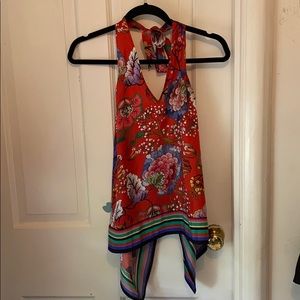 Red halter top with floral pattern